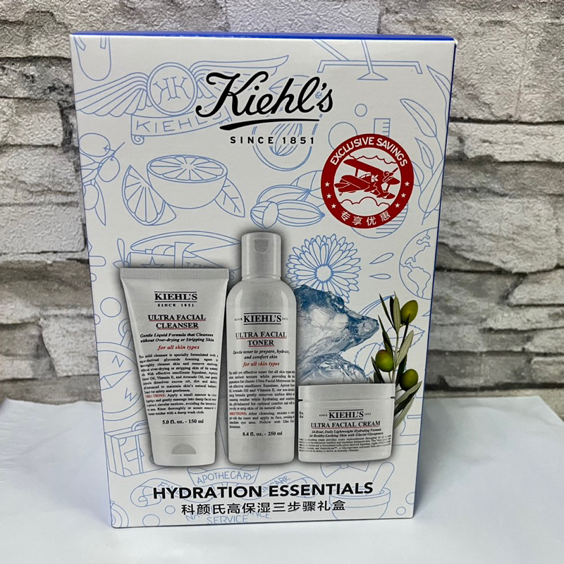 KIEHL'S契爾氏-契爾氏高保濕三步驟特惠組 河醣蛋白保濕霜125ML 冰河保濕潔面乳150ML  冰河保濕機能水