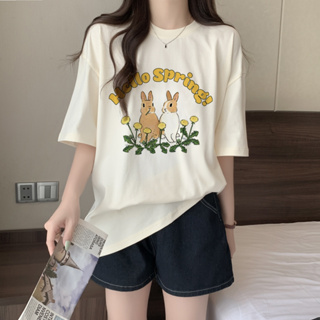雅麗安娜 短袖上衣 T恤 上衣S-2XL韓系個性時尚棉夏季修身中長款印花T恤MB047-23282.