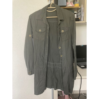 二手 長板外套 軍綠女帥氣大衣