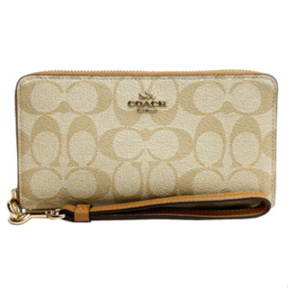 COACH C LOGO手掛式拉鍊零錢袋長夾(米白/奶茶)