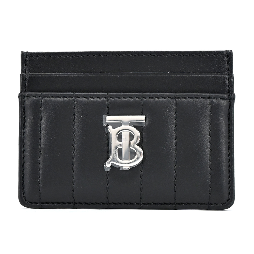 BURBERRY Lola TB銀字LOGO格紋絎縫羔羊卡片夾(黑色)｜100%原廠真品｜JS Maxx官方旗艦館