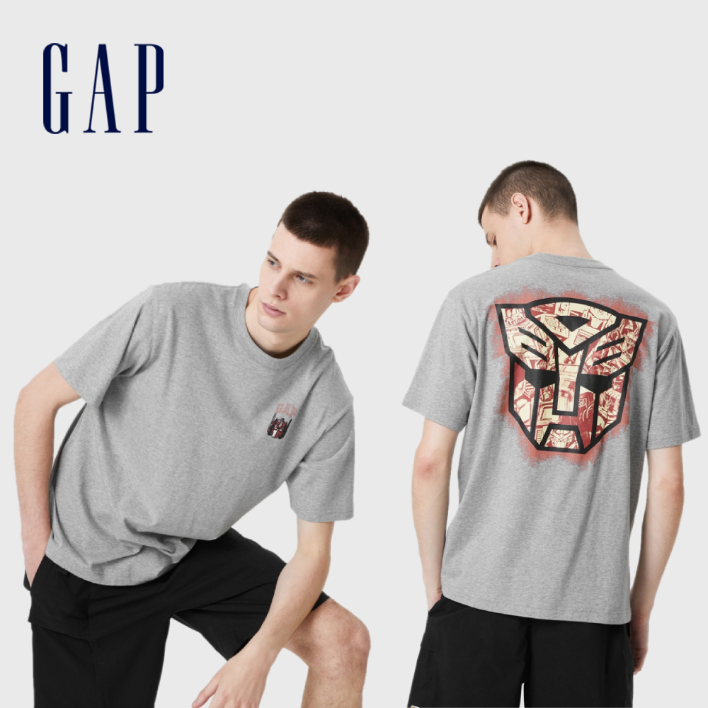 Gap 男裝 Gap x TRANSFORMERS變形金剛聯名 Logo純棉印花短袖T恤-灰色(714974)