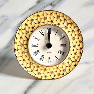 地中海風情金花造型時鐘金屬材質珐琅地中歐式復古臥室客廳擺件座鐘造型時鐘