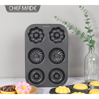 (烘焙廚房)Chefmade學廚WK9942黑色6連不粘蛋糕模(三花色) 碳鋼 蛋糕烤模 烘焙模具甜甜圈烤模wk9942