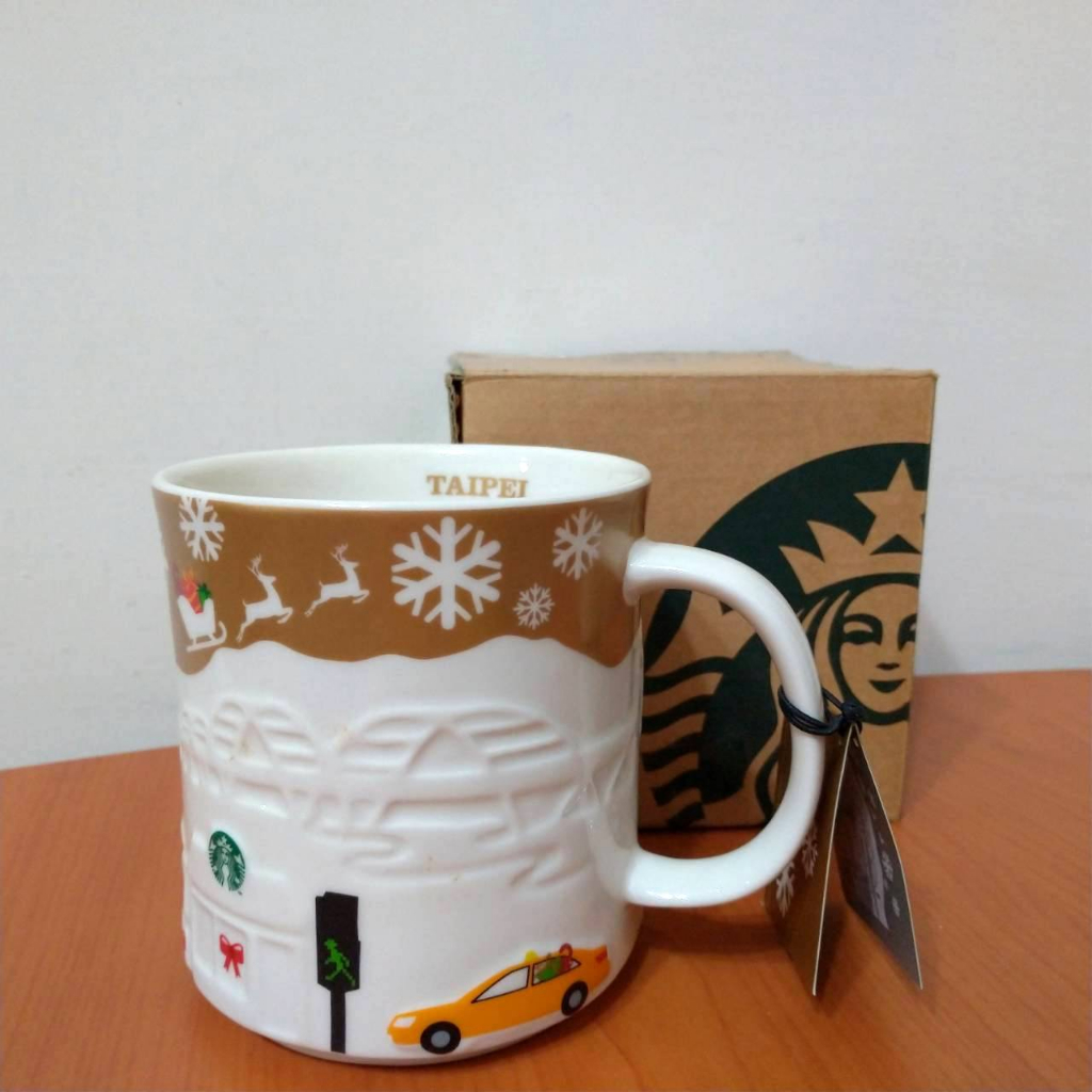 星巴克金色耶誕浮雕杯 Starbucks2014 台北TAIPEI 16oz城市杯 馬克杯 全新未使用 有標 收藏