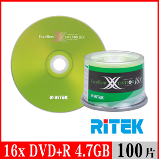 【RITEK錸德】 16x DVD+R 4.7GB X版/100片布丁桶裝