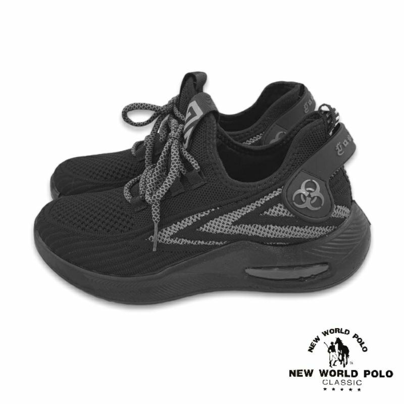 【米蘭鞋都】NEW WORLD POLO (女) 輕量 飛織 氣墊 運動鞋 透氣 緩震 3566 黑灰 另有梅紅色