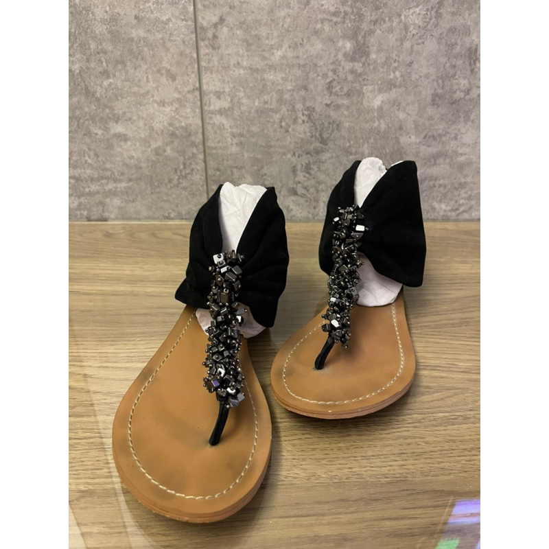 《二手現貨》STEVE MADDEN麂皮包跟造型夾腳涼鞋（黑）40號-七成新-涼鞋/大尺碼