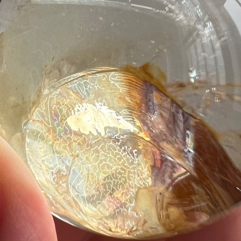 天然水晶 黃礁花帶符文+七彩 水晶球 54.8mm 擺件球 轉運球 風水球