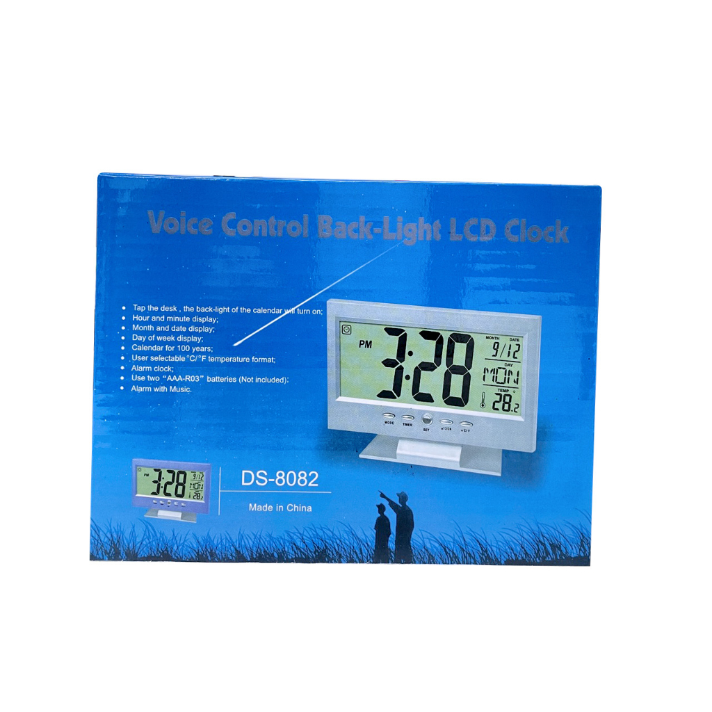 桌上型萬年曆電子鐘(DS 8082) 液晶數位 聲控LED夜光萬年曆電子鐘 溫度日期星期