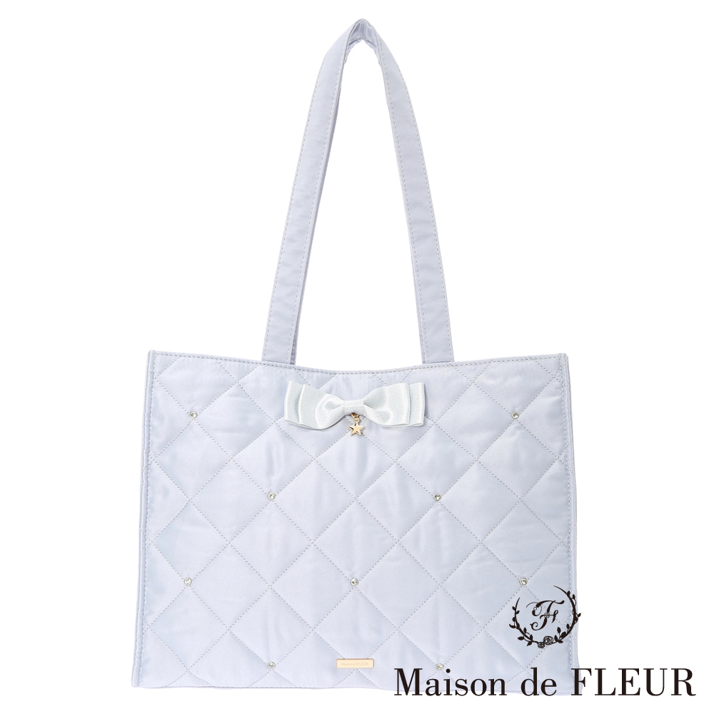 Maison de FLEUR 優雅水鑽系列緞帶菱格紋托特包(8A32F0J5800)