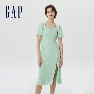 Gap 女裝 輕薄修身泡泡袖短袖洋裝-淡綠色(665851)