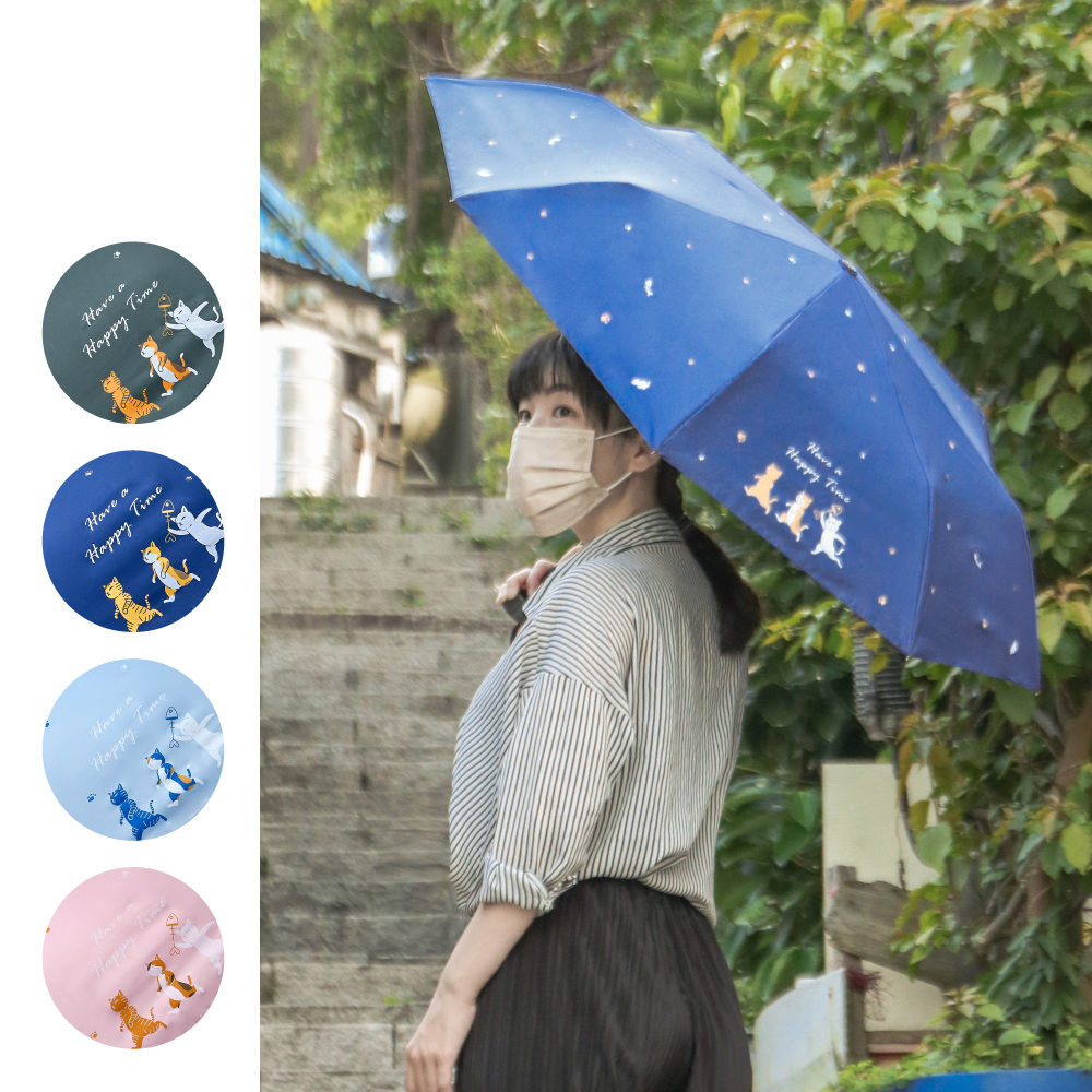 【大振豐洋傘】飛蘭蔻 貓咪追追 抗UV 防曬 自動開收傘 黑膠