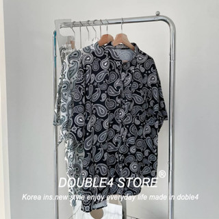 【DOUBLE4】 滿版 變形蟲 滑面 復古 抗皺 防曬 韓系襯衫 開襟襯衫 素襯衫 寬鬆襯衫 男裝 男襯衫【6035】