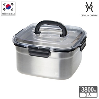 韓國JVR 可冷凍晶透上蓋手提不鏽鋼保鮮盒-方形3800ml【超取限買一組，不可買其他商品】