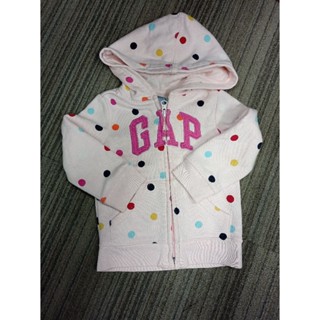 二手 近新 正版 baby GAP 女童 厚 連帽 外套 12-18M 內絨毛 粉紅色 logo 點點 彩色 繽紛 可愛