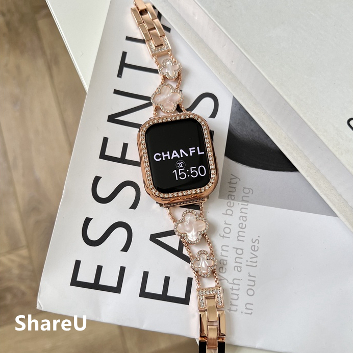 質感貝母細鑽金屬鏈條蘋果手錶帶 適用於Apple Watch錶帶8SE7654321