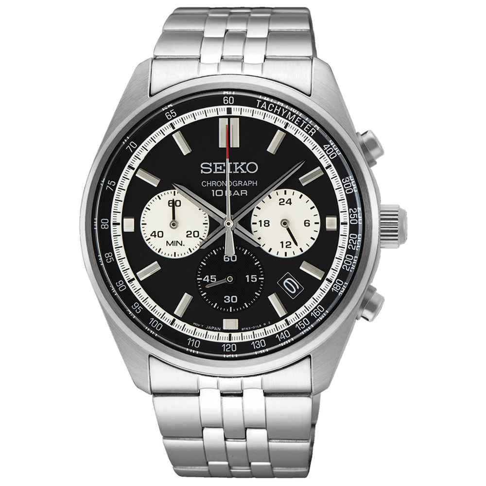 SEIKO 精工CS系列 三眼計時潮男腕錶-黑色41.5mm(SSB429P1/8T63-00W0D 熊貓錶)SK028