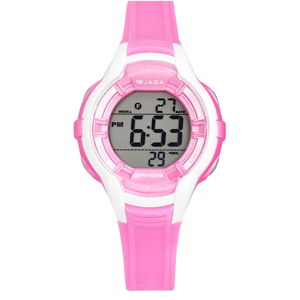 【JAGA 捷卡】炫彩俏麗多功能電子錶 M-994 37mm 現代鐘錶