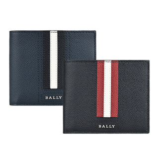 BALLY TVEYE 金屬LOGO條紋設計牛皮10卡對折短夾(黑x紅白紅條紋)