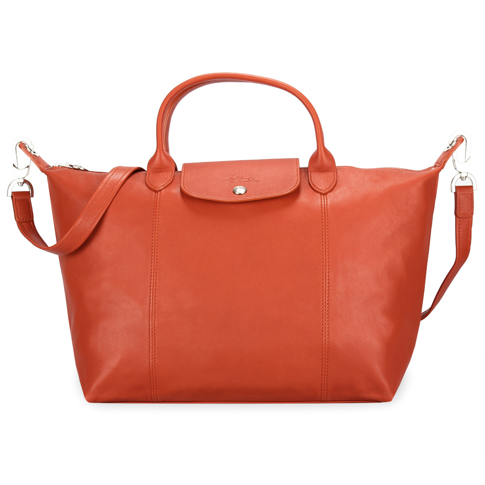 LONGCHAMP Le Pliage Cuir小羊皮手提斜背兩用水餃包(磚紅)480193-A29