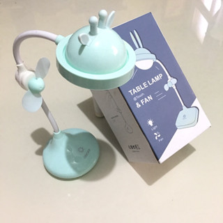 158夾娃娃機商品出清✨二手桌上型風扇檯燈💡可愛藍色麋鹿 動物小燈 充電型🔋（商品略有泛黃）