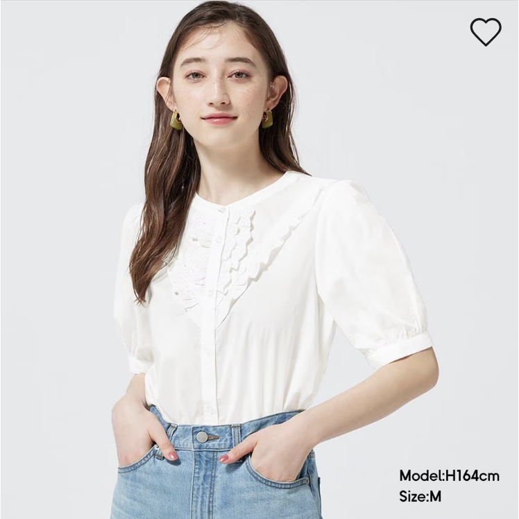 【近全新僅試穿】GU  五分袖蕾絲上衣 網路獨家款式 蕾絲花邊 白色襯衫