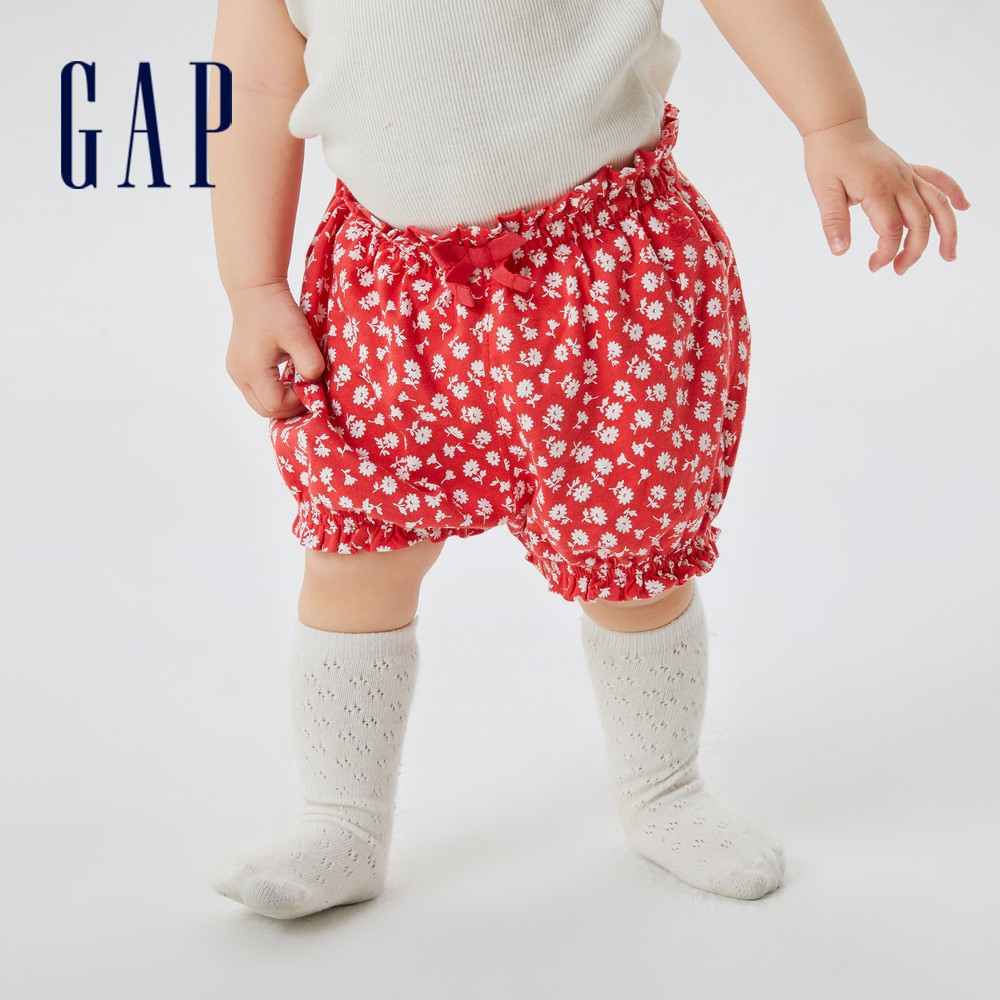 Gap 嬰兒裝 純棉印花花苞短褲 布萊納系列-紅色(668083)