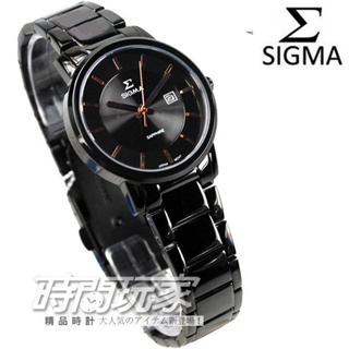 1122L-BG SIGMA 簡單時尚鋼帶腕錶 藍寶石水晶 日期視窗 IP黑電鍍x玫瑰金 防水 女錶 【時間玩家】