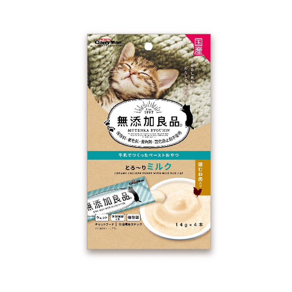 歐嚕嚕~日本Doggyman多格曼 日本製無添加良品雞肉牛奶肉泥14G*4(很香)全貓種用