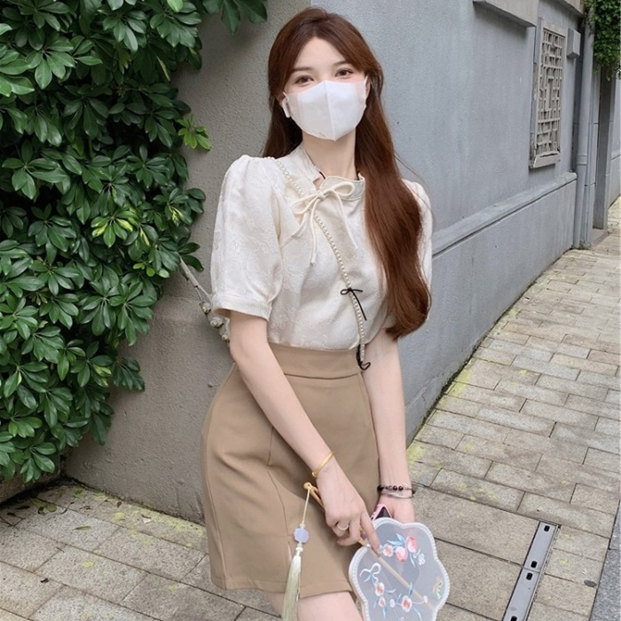 Cindy Lee【BLG235】韓復古旗袍上衣+開叉迷你裙套裝(兩件套)