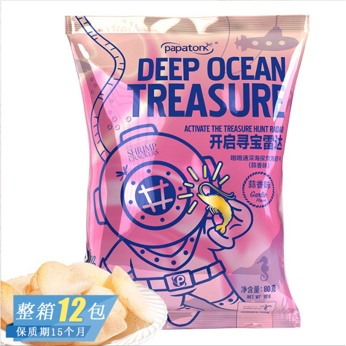 【七七家】Papatonk/啪啪通深海探索脆片蒜香味黑松露80g零食