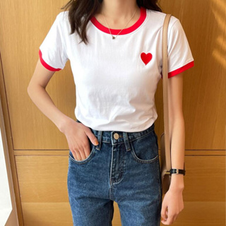雅麗安娜 短款上衣 短袖T卹 簡約S-XL新款小雛菊短袖別緻設計感拼接撞色美式體恤上衣T149-8346.