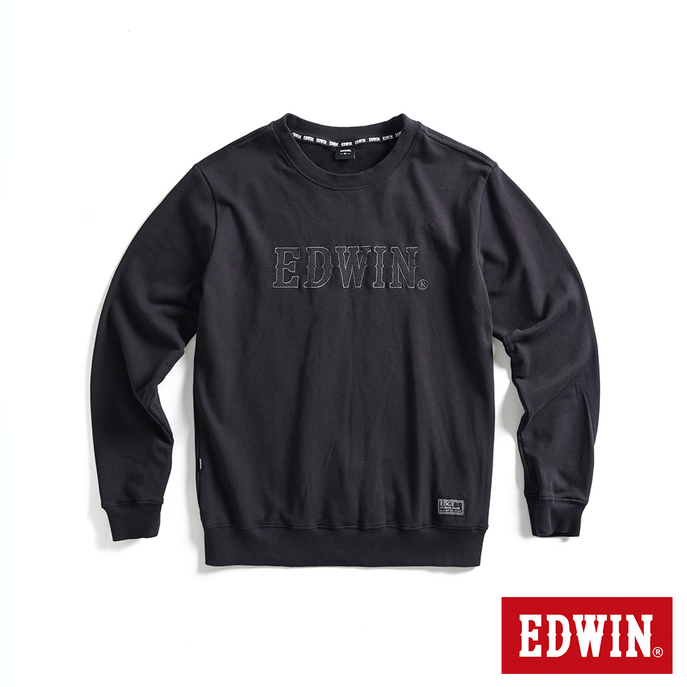 EDWIN EDGE 車縫 BOX LOGO厚長袖T恤(黑色)-男款