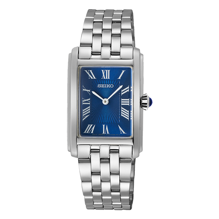 【SEIKO 精工】SWR085P1 簡約復古 羅馬字 鋼錶帶 方形女錶 4N30-00M0B 藍/銀 台南 時代鐘錶
