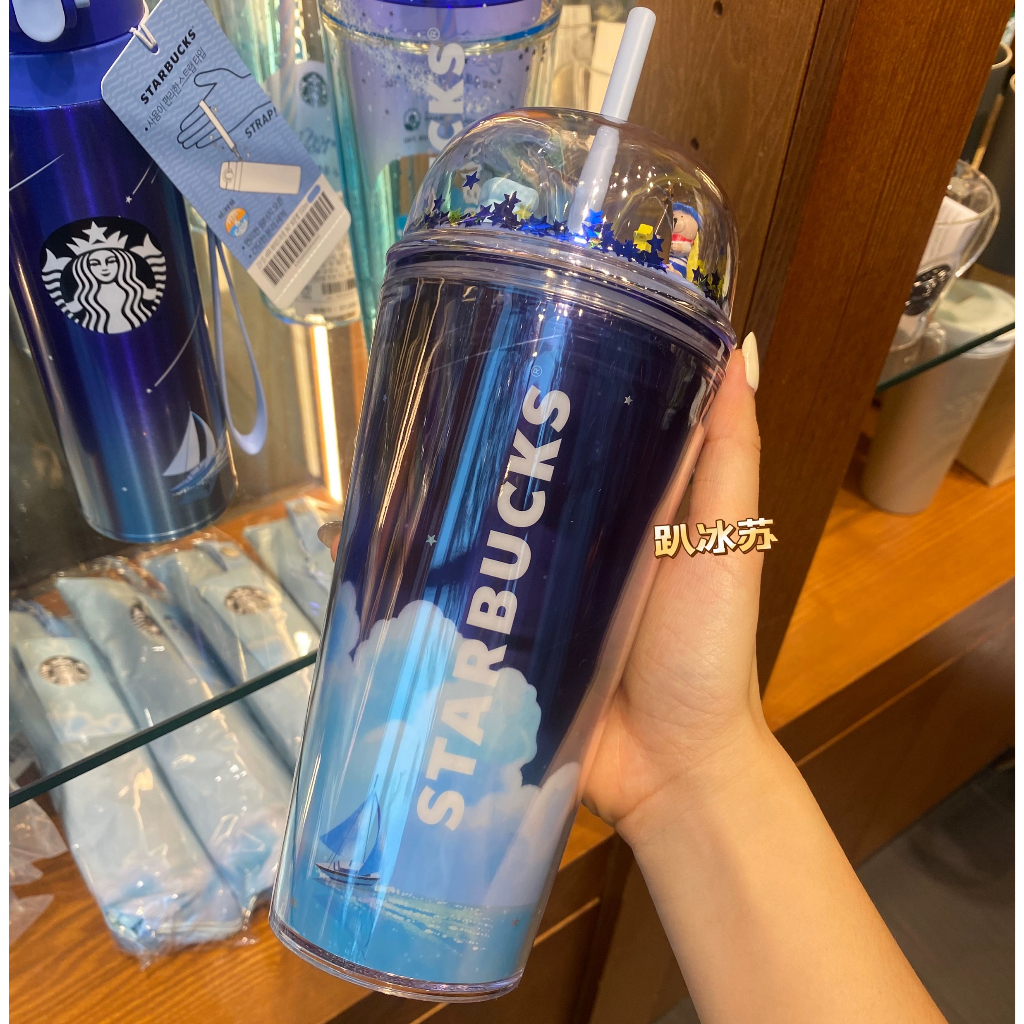 Starbucks官方正品！韓國星巴克杯子2023夏季473ml海洋情景小世界塑膠吸管杯咖啡杯果汁珍奶茶奶昔茶水杯