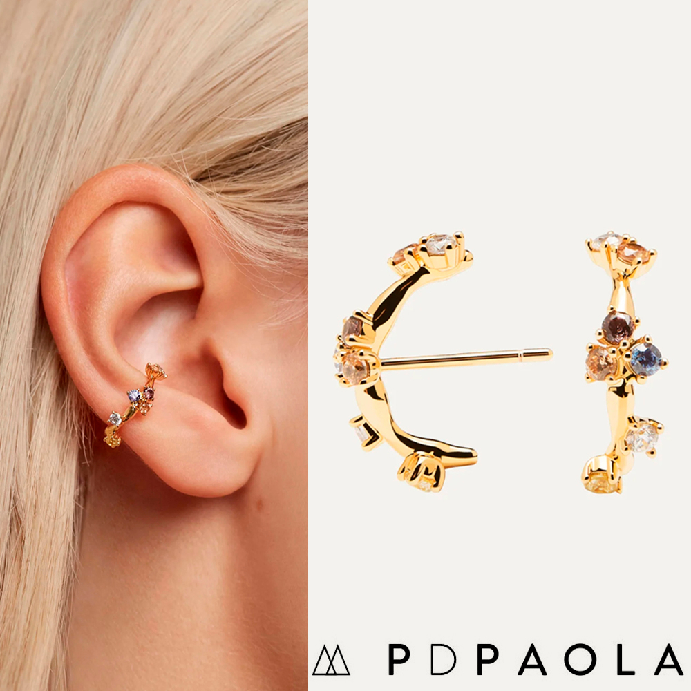 PD PAOLA 西班牙時尚潮牌 五色彩寶耳環 優雅彎月耳環 金色 ZOE