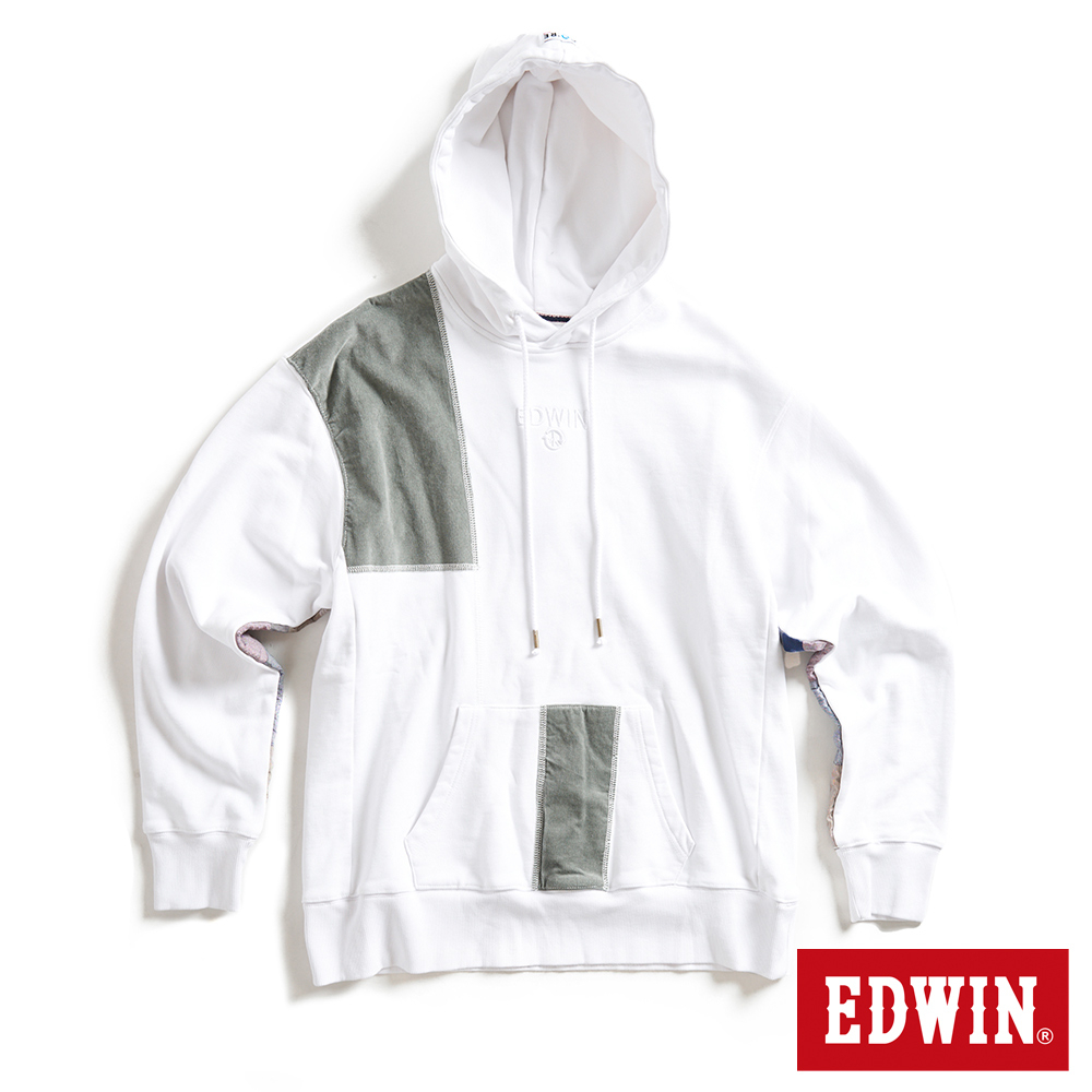 EDWIN 再生系列 CORE 拼布寬版連帽長袖T恤(米白色)-男款