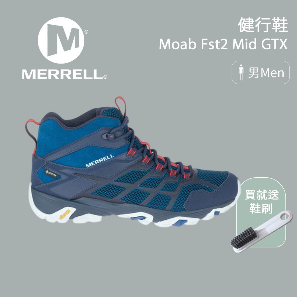 【Merrell】男款 Moab Fst2 Mid GTX健行鞋 藏藍/正紅 ( ML500119 )
