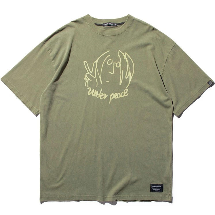 UNDER PEACE 21AW PEACE / WASHED OVERSIZE TEE 寬版 短T (軍綠) 化學原宿