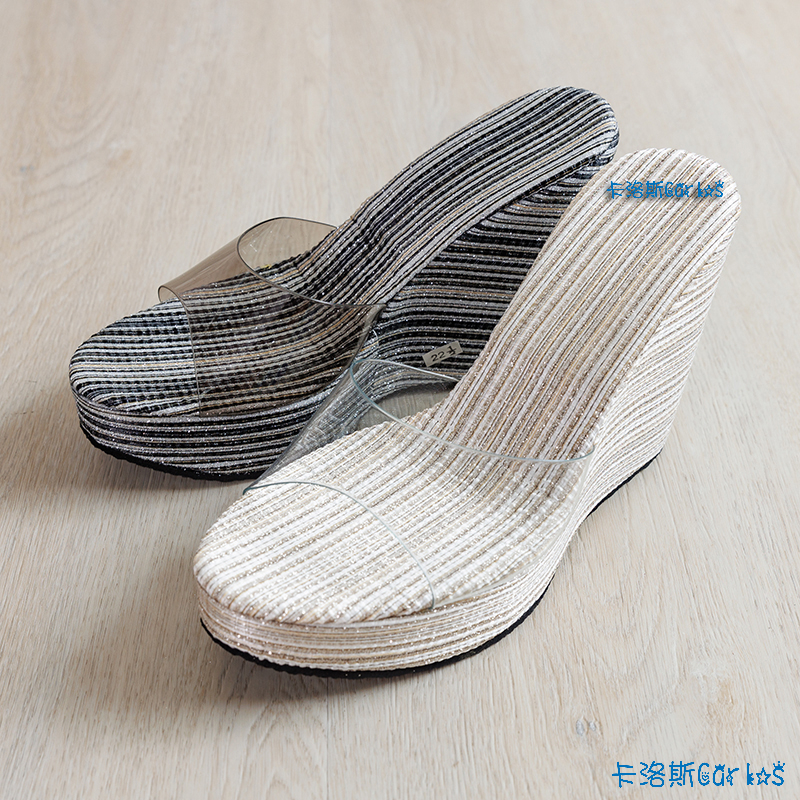 船型底 涼鞋 增高 顯瘦 玻璃鞋 楔型拖鞋 一字 透明 拖鞋 大理石紋 楔型鞋 懶人鞋 條紋