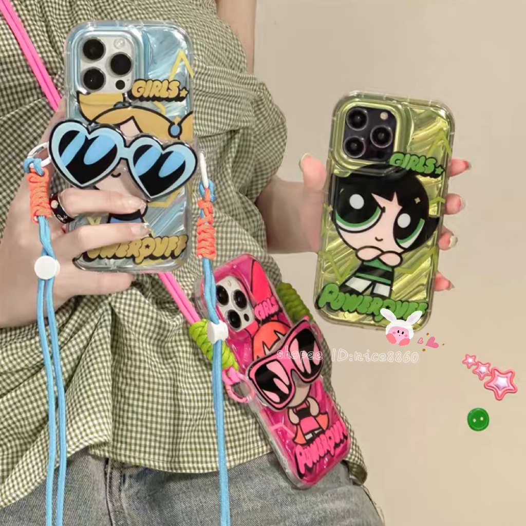 飛天小女警 墨鏡背夾掛繩 適用於iPhone15 14 13 12 11 Pro Max 斜跨防丟掛繩 硅膠軟殼手機殼