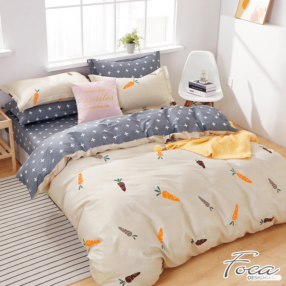 【FOCA拔呀!胡蘿蔔】單人/雙人/加大/特大-韓風設計100%精梳純棉薄枕套床包組/兩用被床包組