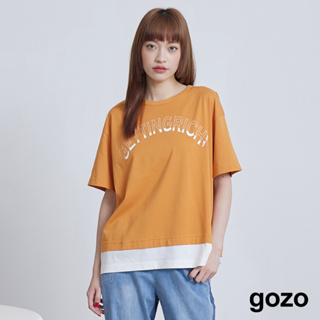 【gozo】穿了變有錢rich假兩件T恤(桔色/黑色_F) | 女裝 圓領 休閒