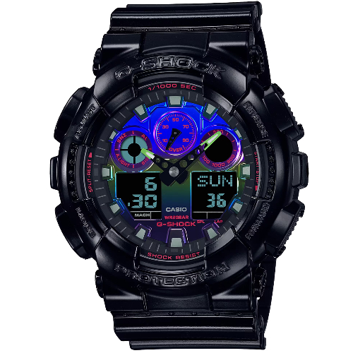 卡西歐G-SHOCK RGB 鬧鈴電子錶-黑(GA-100RGB-1A)