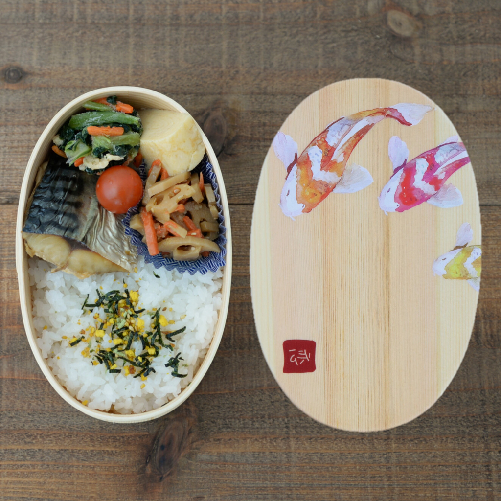 ❤️好物 預購 【日本品牌 Wakacho若兆】日本代購 日本製 天然木 木製 便當盒 餐盒 錦鯉魚圖案 手繪 手工