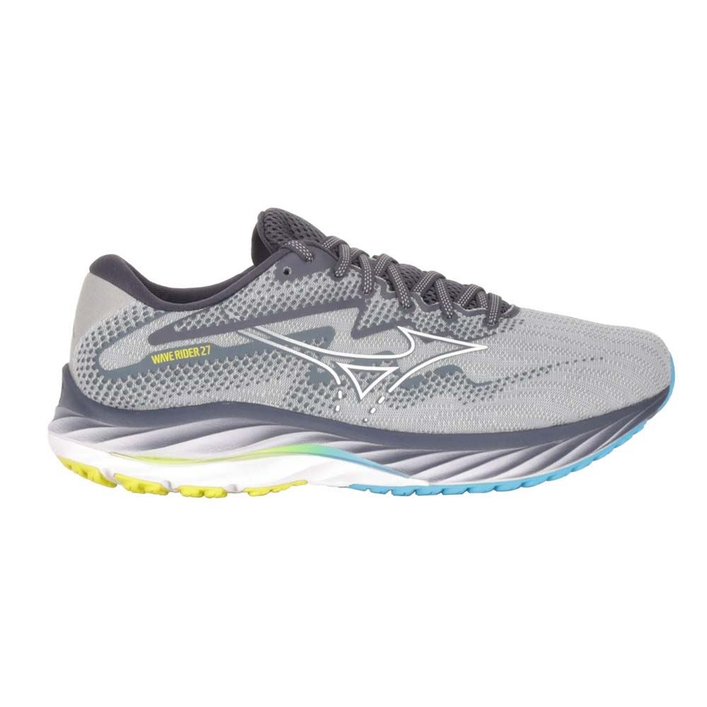 MIZUNO WAVE RIDER 27 SW  男 慢跑鞋 4E 灰白藍綠黃 J1GC230401【S.E運動】