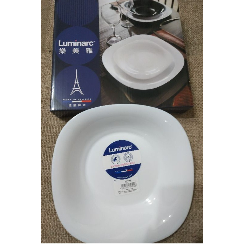 全新 法國樂美雅 21cm 方盤 深盤 餐盤 湯盤白盤 法國餐盤 盤子 純白餐盤 強化玻璃餐盤 瓷盤 Luminarc