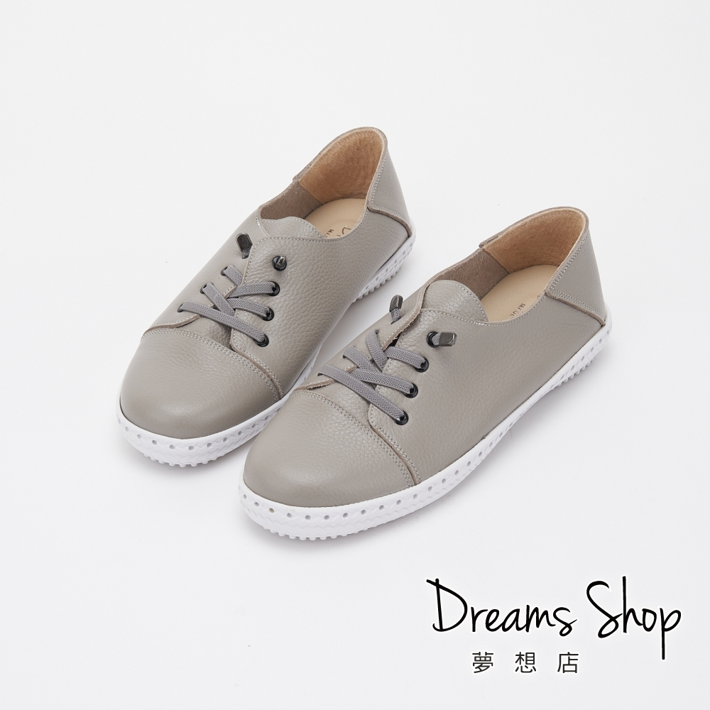 DREAMS SHOP 2Way免綁帶_MIT真皮鬆緊帶休閒鞋-灰豆【ZSY0464-1】大尺碼女鞋35-45