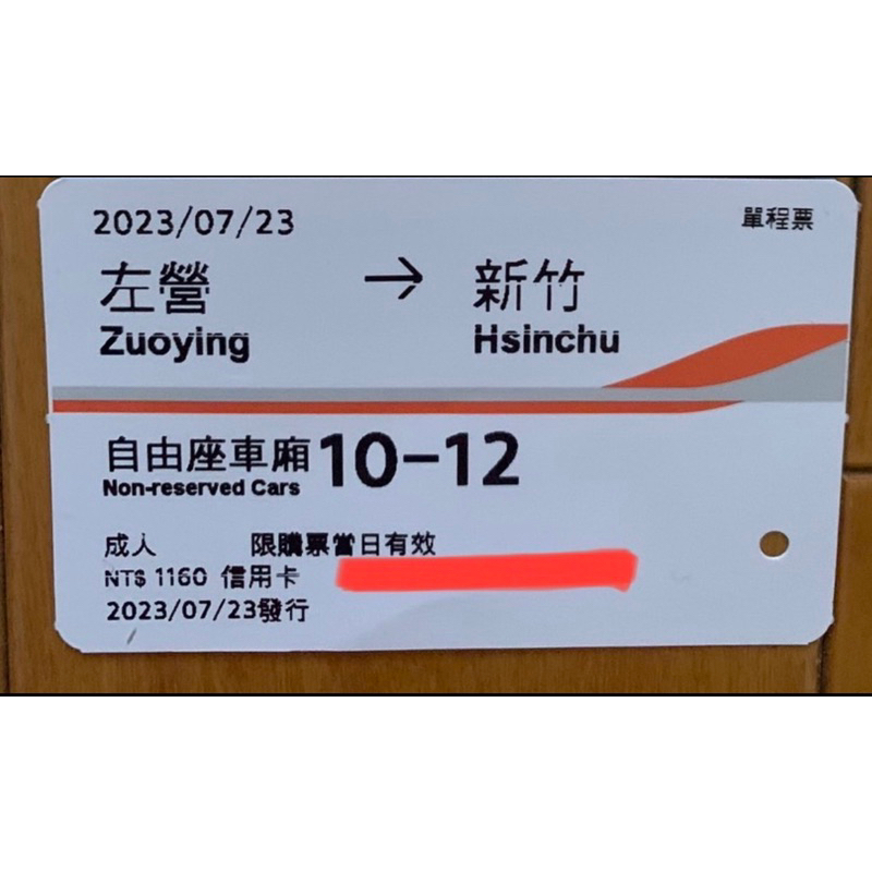2023高鐵車票7月票根或電子乘車證明 左營到新竹